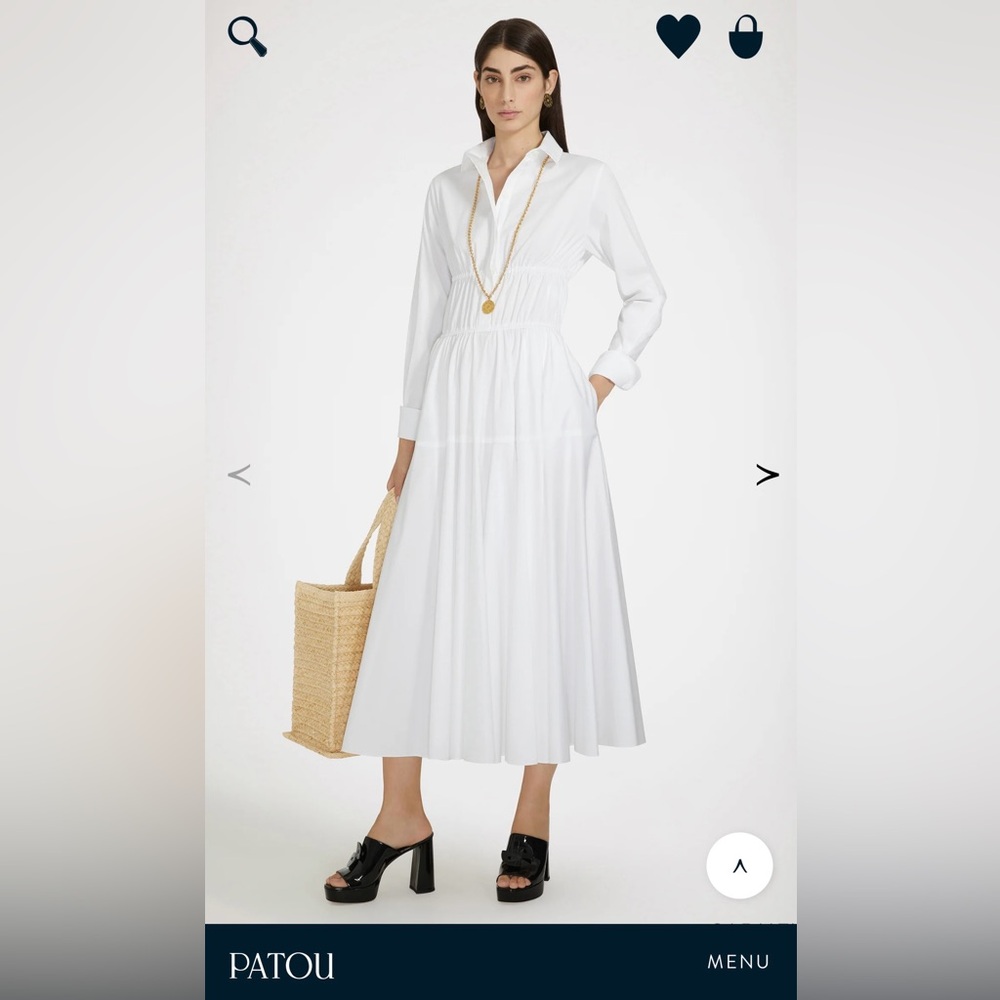 Patou 100% Cotton Long Sleeve Shirt Dress Size 36 Maxi